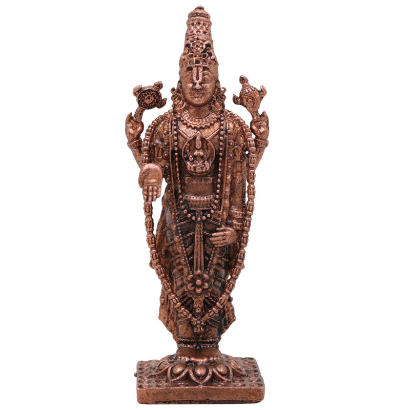 Copper Venkateshwara Balaji Idol, Srinivasa Govinda Perumal Vigraham,Tamra Murti for Home Puja & Spiritual Decor, Brown, 3 Inch, 1 Piece