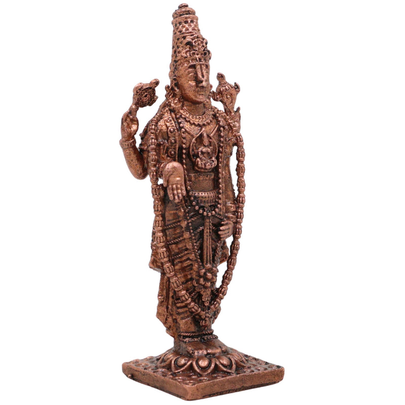 Copper Venkateshwara Balaji Idol, Srinivasa Govinda Perumal Vigraham,Tamra Murti for Home Puja & Spiritual Decor, Brown, 3 Inch, 1 Piece