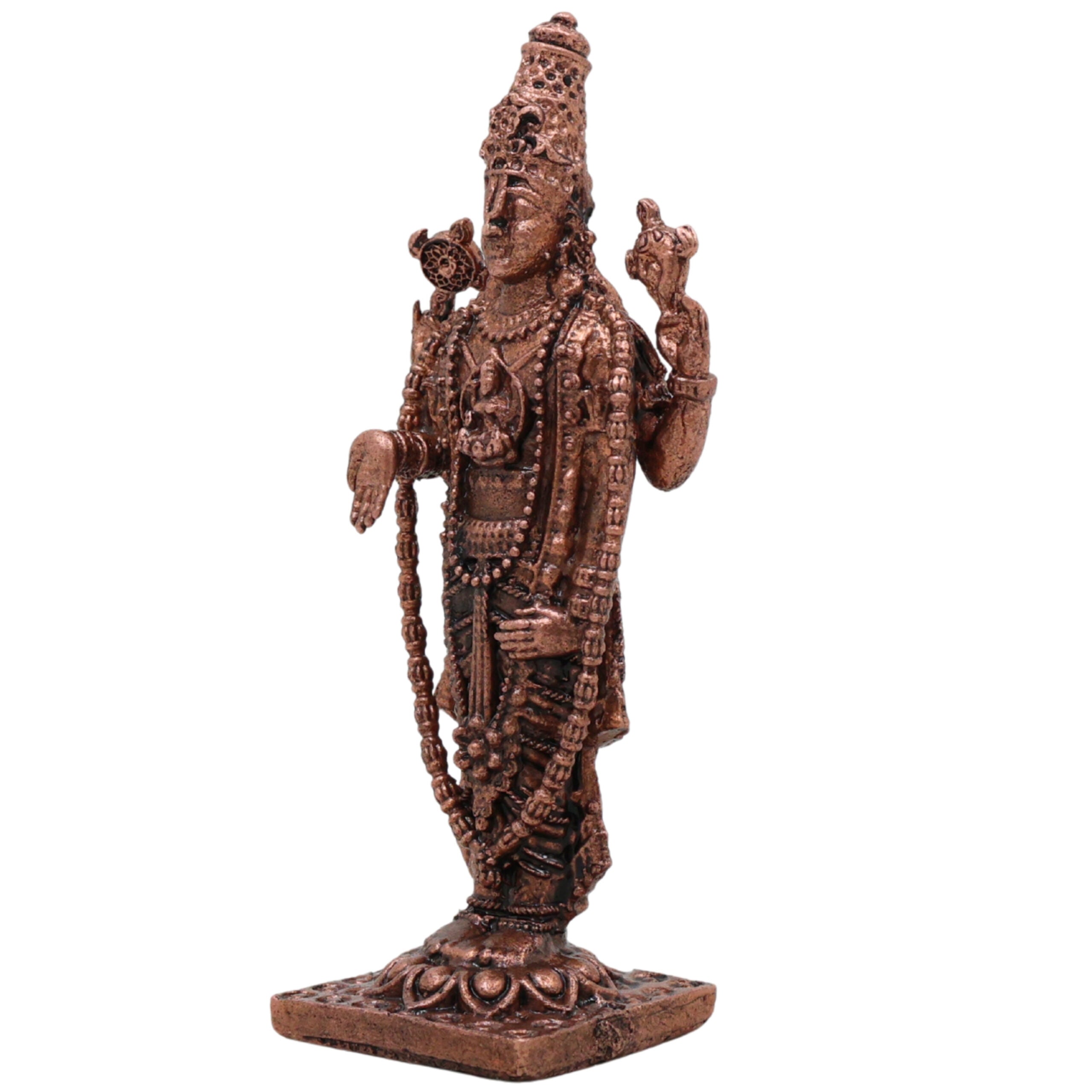 Copper Venkateshwara Balaji Idol, Srinivasa Govinda Perumal Vigraham,Tamra Murti for Home Puja & Spiritual Decor, Brown, 3 Inch, 1 Piece