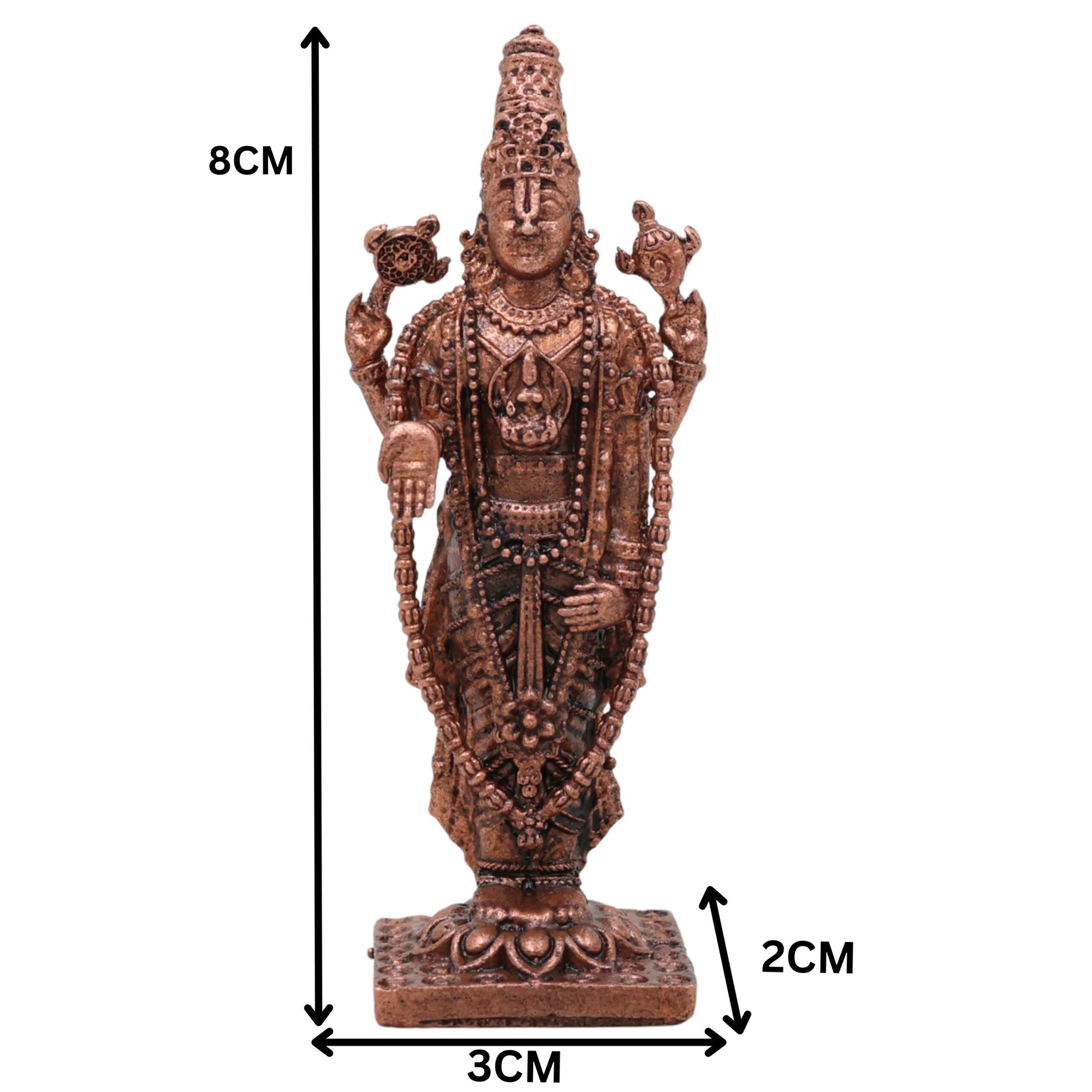 Copper Venkateshwara Balaji Idol, Srinivasa Govinda Perumal Vigraham,Tamra Murti for Home Puja & Spiritual Decor, Brown, 3 Inch, 1 Piece