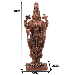 Copper Venkateshwara Balaji Idol, Srinivasa Govinda Perumal Vigraham,Tamra Murti for Home Puja & Spiritual Decor, Brown, 3 Inch, 1 Piece