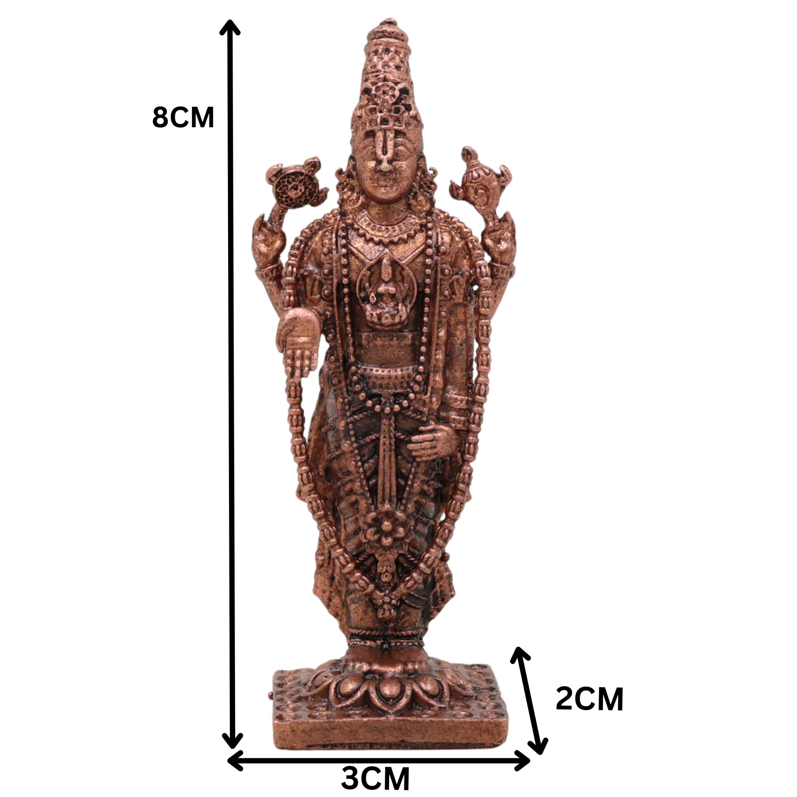Copper Venkateshwara Balaji Idol, Srinivasa Govinda Perumal Vigraham,Tamra Murti for Home Puja & Spiritual Decor, Brown, 3 Inch, 1 Piece