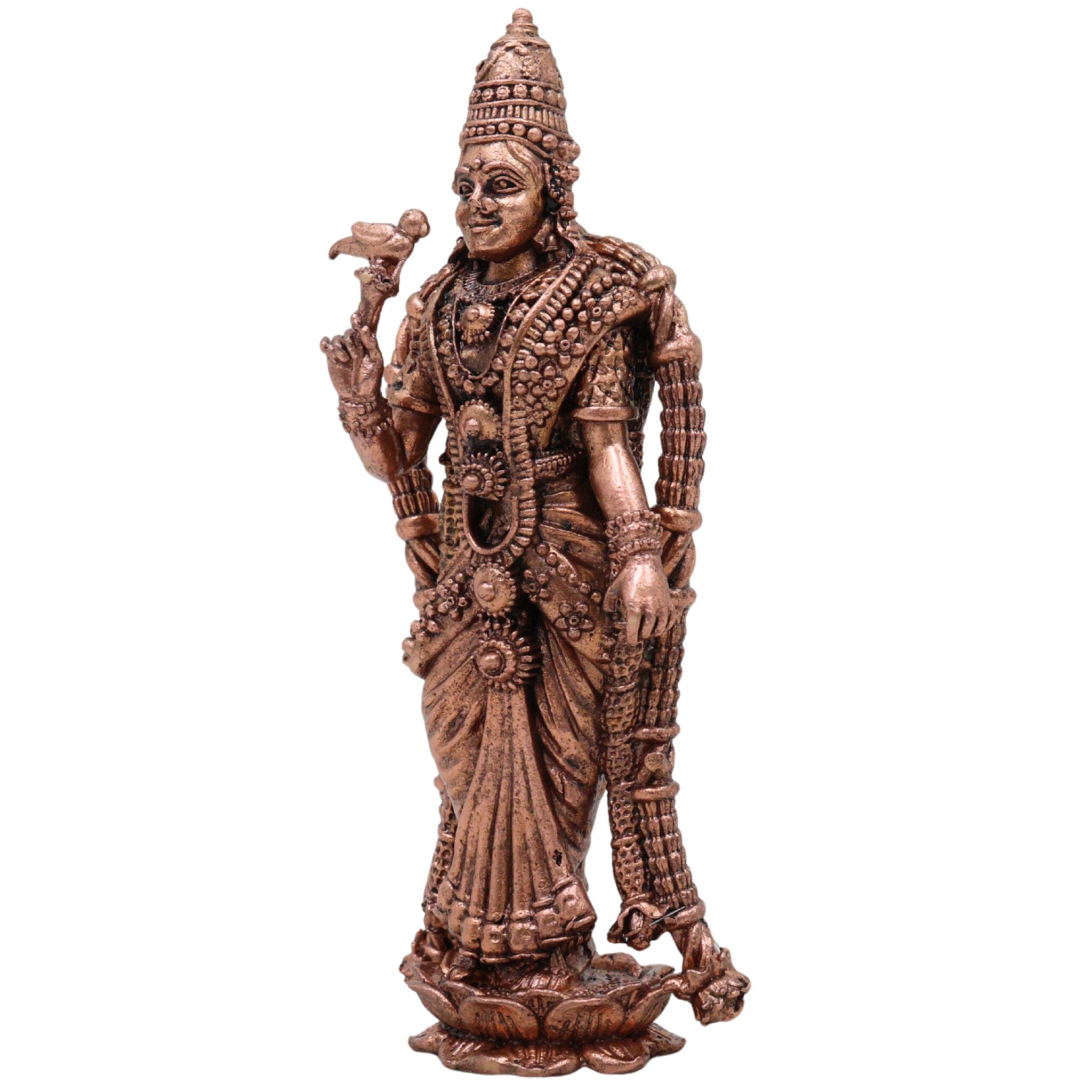 Copper Meenakshi Amman Idol, Handcrafted Meenatchi Meenalochani Sundareswari Tamra Vigraham for Home Pooja & Decor, Brown, 3 Inch, 1 Piece