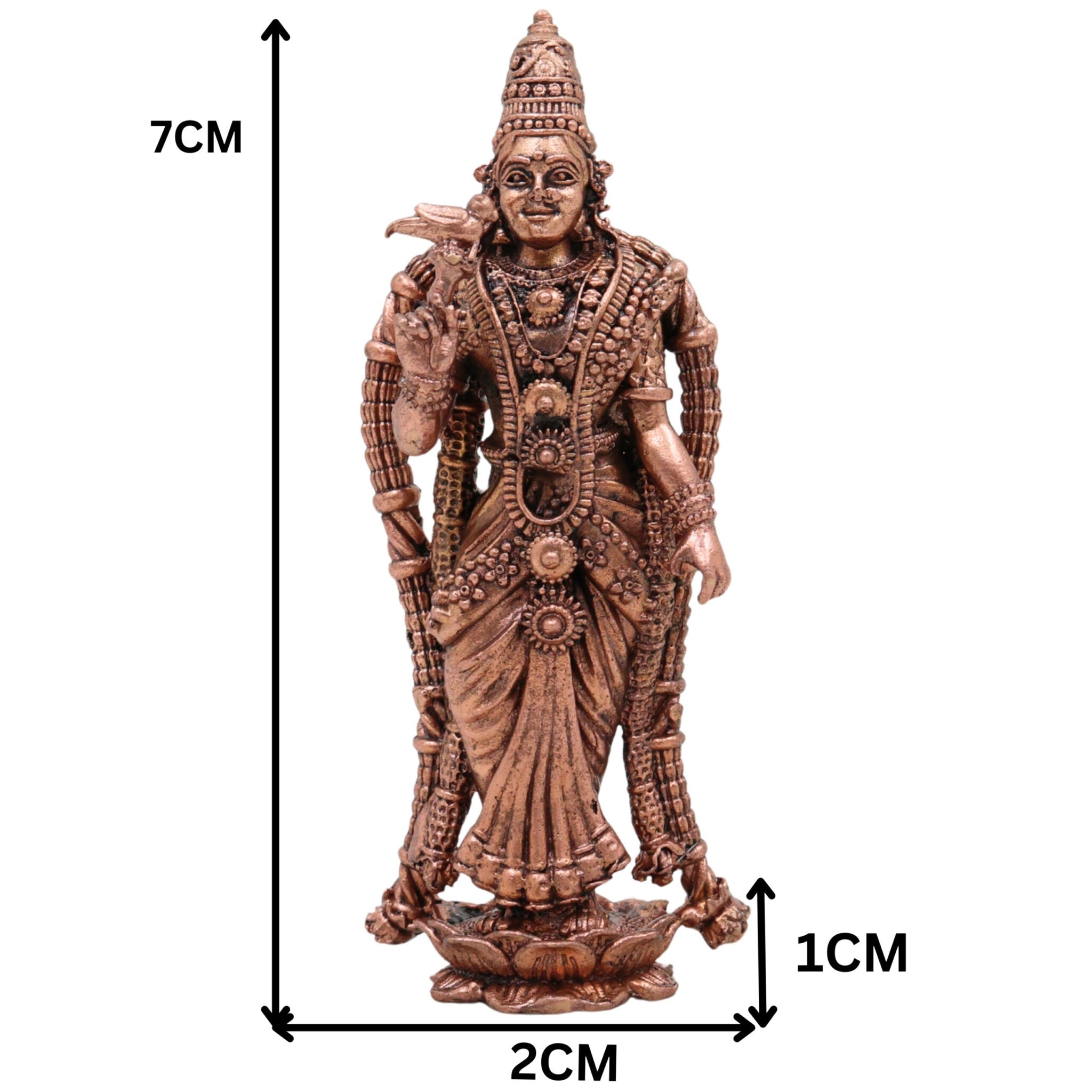 Copper Meenakshi Amman Idol, Handcrafted Meenatchi Meenalochani Sundareswari Tamra Vigraham for Home Pooja & Decor, Brown, 3 Inch, 1 Piece