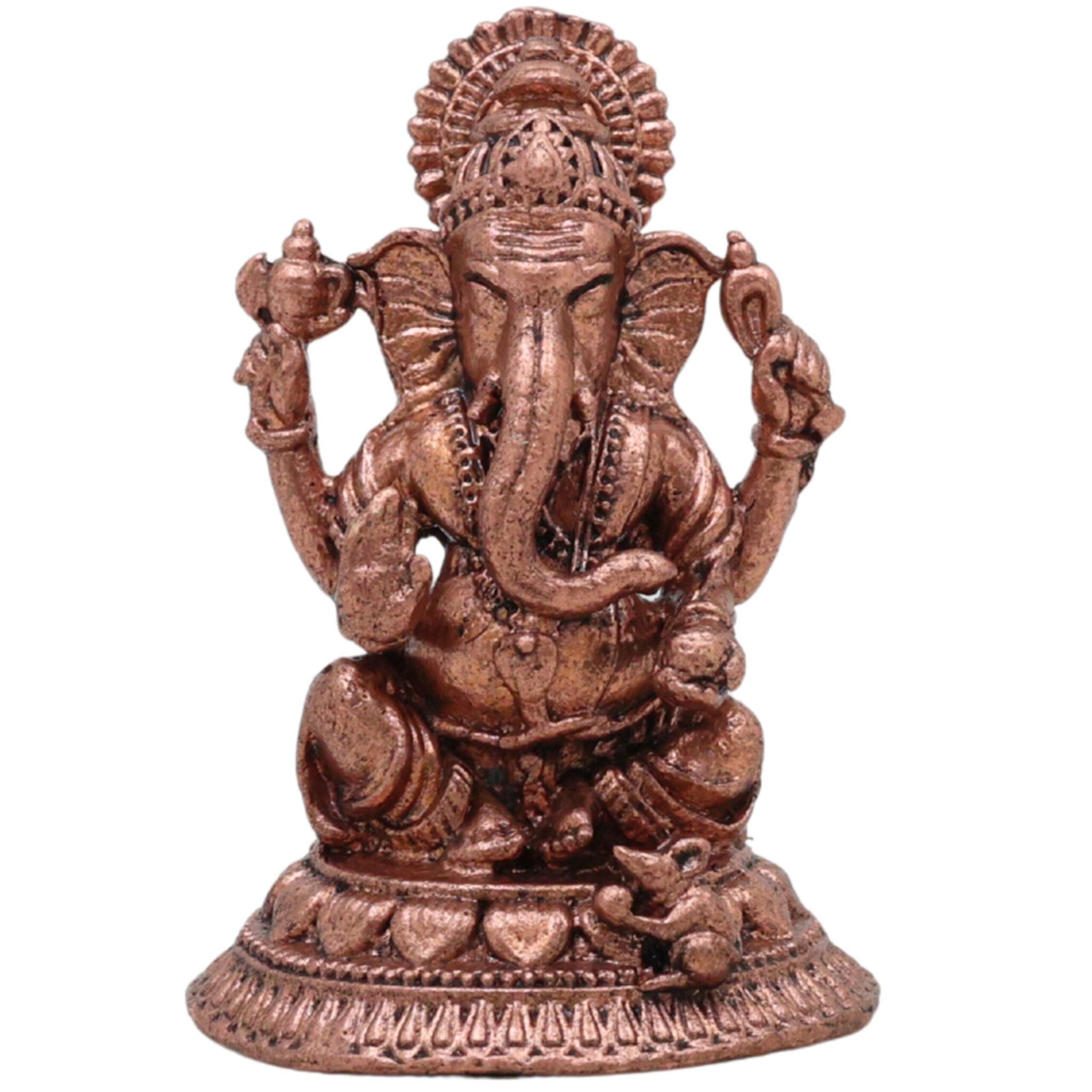 Copper Ganesha Idol, Tamra Ganapati Vinayaka Vigraham, Vighneshwara Ekadanta Murti for Home Puja Decor & Gifts, Brown, 2 Inch, 1 Piece