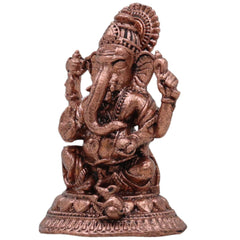 Copper Ganesha Idol, Tamra Ganapati Vinayaka Vigraham, Vighneshwara Ekadanta Murti for Home Puja Decor & Gifts, Brown, 2 Inch, 1 Piece
