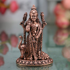 Copper Murugan Idol, Lord Kartikeya Subramanya Skanda Shanmukha Velan Sculpture for Home Pooja, Brown, 2.5 Inch, 1 Piece
