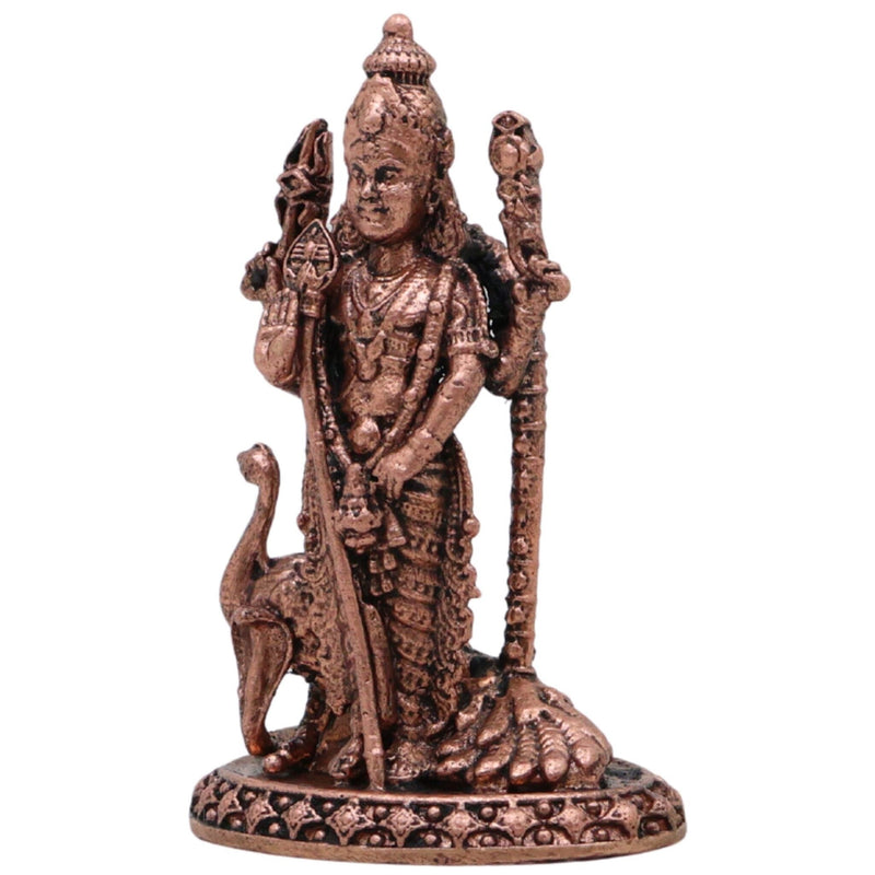 Copper Murugan Idol, Lord Kartikeya Subramanya Skanda Shanmukha Velan Sculpture for Home Pooja, Brown, 2.5 Inch, 1 Piece