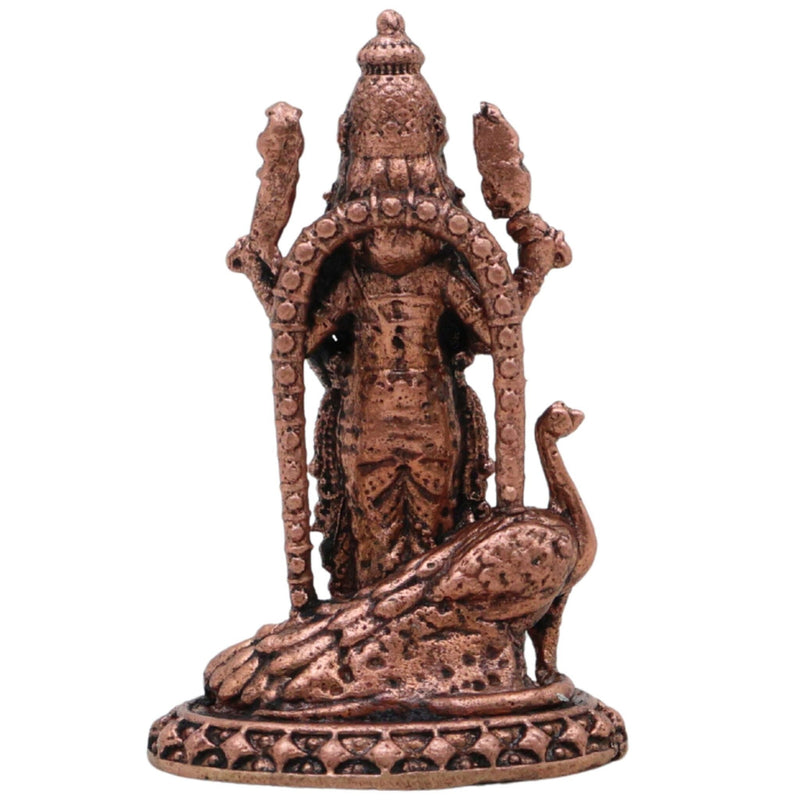 Copper Murugan Idol, Lord Kartikeya Subramanya Skanda Shanmukha Velan Sculpture for Home Pooja, Brown, 2.5 Inch, 1 Piece
