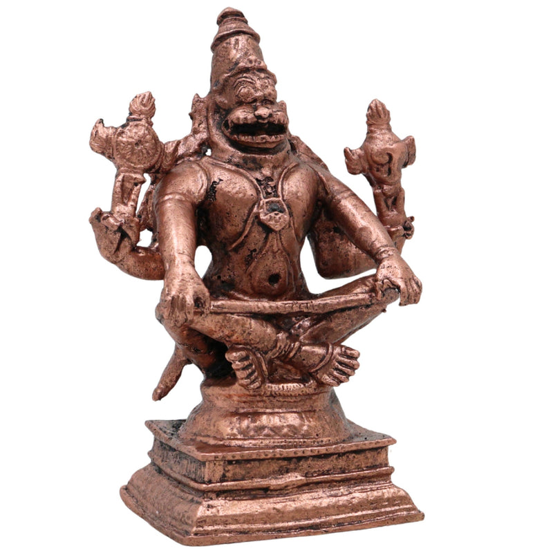 Copper Yoga Narasimha Idol, Yoganarasimha Dhyan Narasimha Shanta Saumya Narasimha Vigraham for Home Pooja & Temple Decor, Brown, 4 Inch, 1 Piece