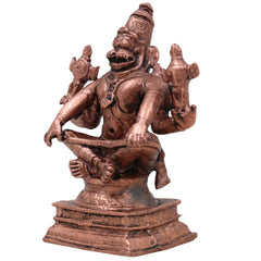 Copper Yoga Narasimha Idol, Yoganarasimha Dhyan Narasimha Shanta Saumya Narasimha Vigraham for Home Pooja & Temple Decor, Brown, 4 Inch, 1 Piece
