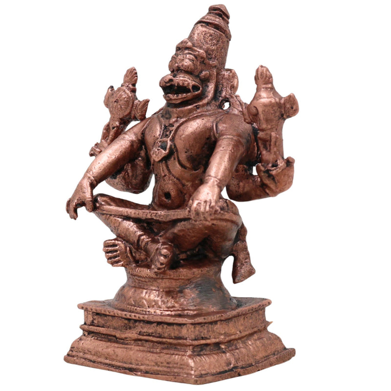 Copper Yoga Narasimha Idol, Yoganarasimha Dhyan Narasimha Shanta Saumya Narasimha Vigraham for Home Pooja & Temple Decor, Brown, 4 Inch, 1 Piece