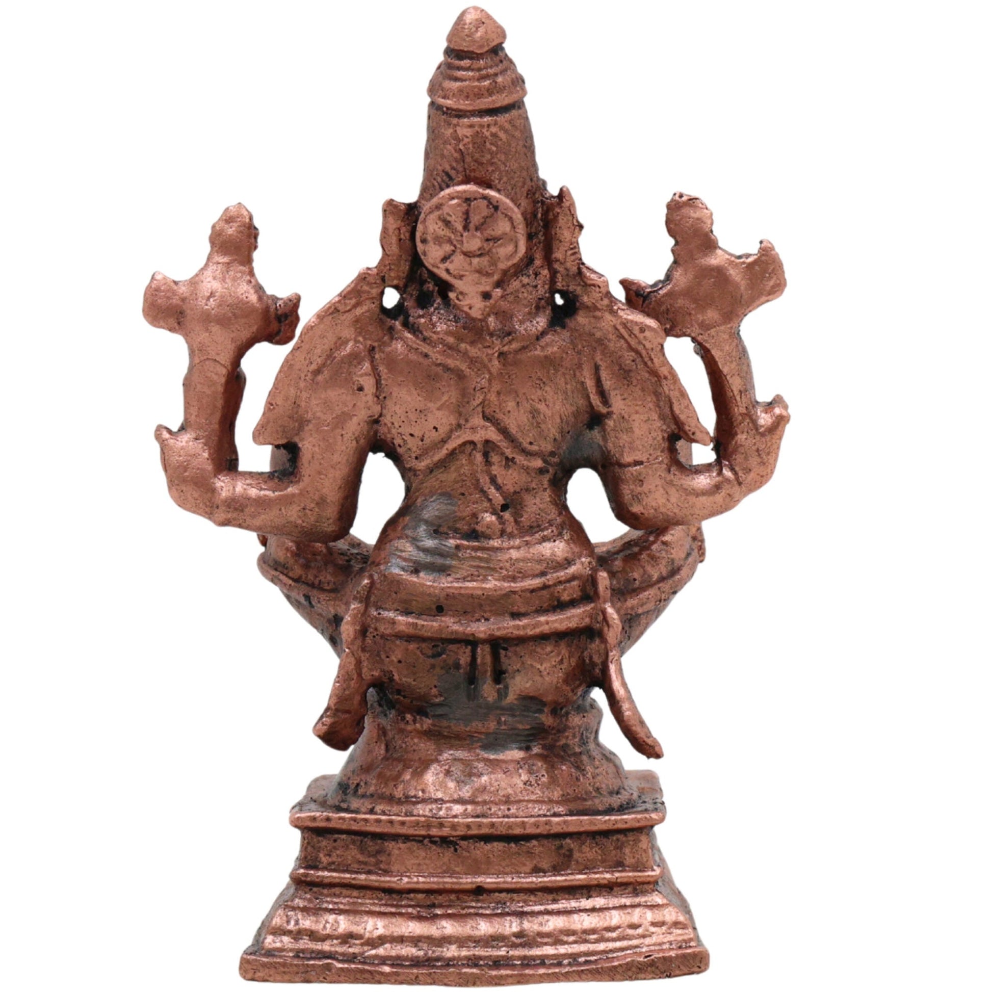 Copper Yoga Narasimha Idol, Yoganarasimha Dhyan Narasimha Shanta Saumya Narasimha Vigraham for Home Pooja & Temple Decor, Brown, 4 Inch, 1 Piece