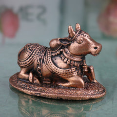 Copper Nandi Idol, Handcrafted Tamra Nandikeshwara Murti, Basava Vrishabha Shiva Vahana Vigraham for Puja & Home Decor, Brown, 1 Inch, 1 Piece