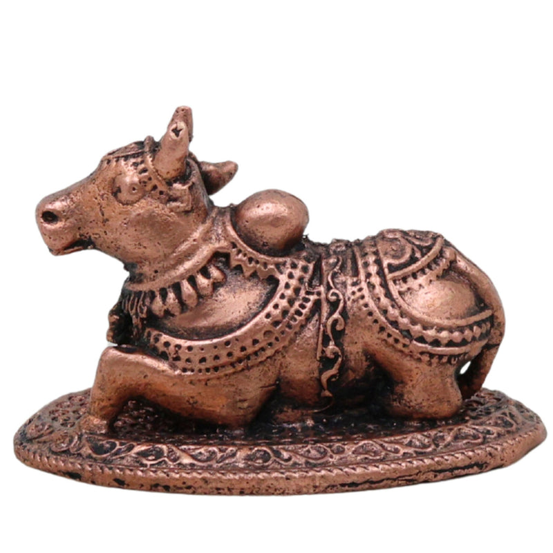 Copper Nandi Idol, Handcrafted Tamra Nandikeshwara Murti, Basava Vrishabha Shiva Vahana Vigraham for Puja & Home Decor, Brown, 1 Inch, 1 Piece