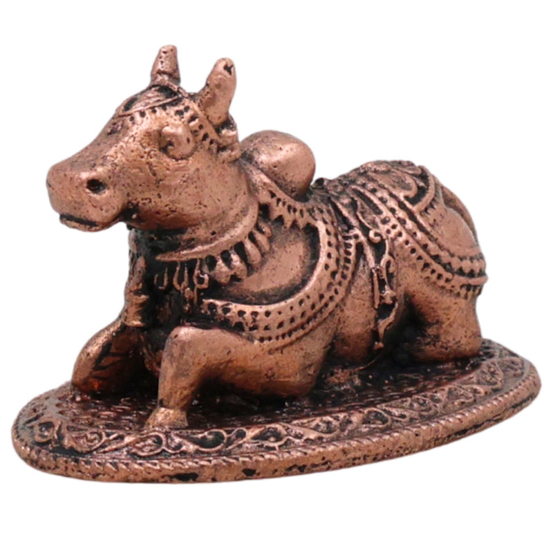 Copper Nandi Idol, Handcrafted Tamra Nandikeshwara Murti, Basava Vrishabha Shiva Vahana Vigraham for Puja & Home Decor, Brown, 1 Inch, 1 Piece