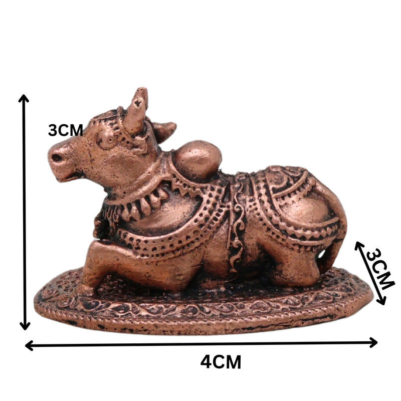 Copper Nandi Idol, Handcrafted Tamra Nandikeshwara Murti, Basava Vrishabha Shiva Vahana Vigraham for Puja & Home Decor, Brown, 1 Inch, 1 Piece