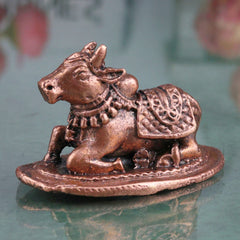 Copper Nandi Idol,Tamra Nandikeshwara Basava Vrishabha Murti, Shiva Vahana Puja Sculpture for Home Temple Decor, Brown, 1 Inch, 1 Piece