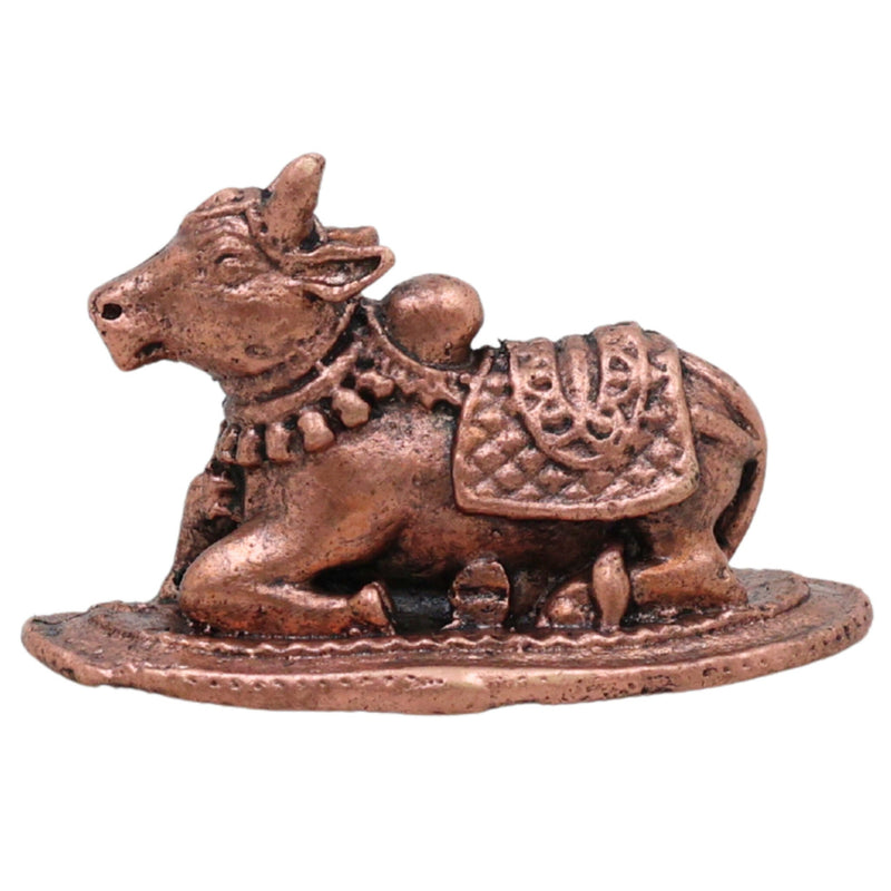 Copper Nandi Idol,Tamra Nandikeshwara Basava Vrishabha Murti, Shiva Vahana Puja Sculpture for Home Temple Decor, Brown, 1 Inch, 1 Piece