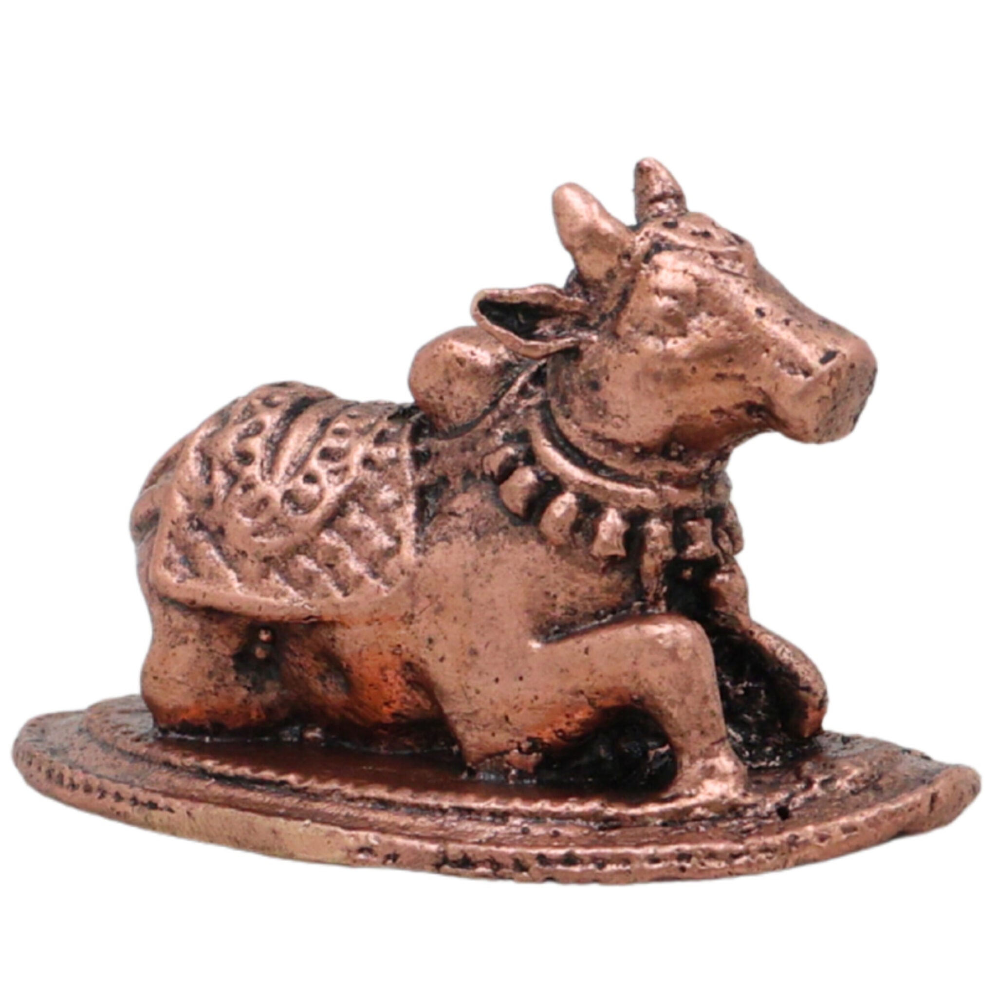 Copper Nandi Idol,Tamra Nandikeshwara Basava Vrishabha Murti, Shiva Vahana Puja Sculpture for Home Temple Decor, Brown, 1 Inch, 1 Piece
