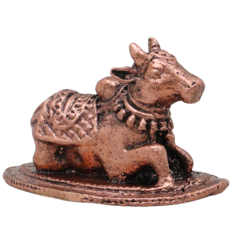 Copper Nandi Idol,Tamra Nandikeshwara Basava Vrishabha Murti, Shiva Vahana Puja Sculpture for Home Temple Decor, Brown, 1 Inch, 1 Piece