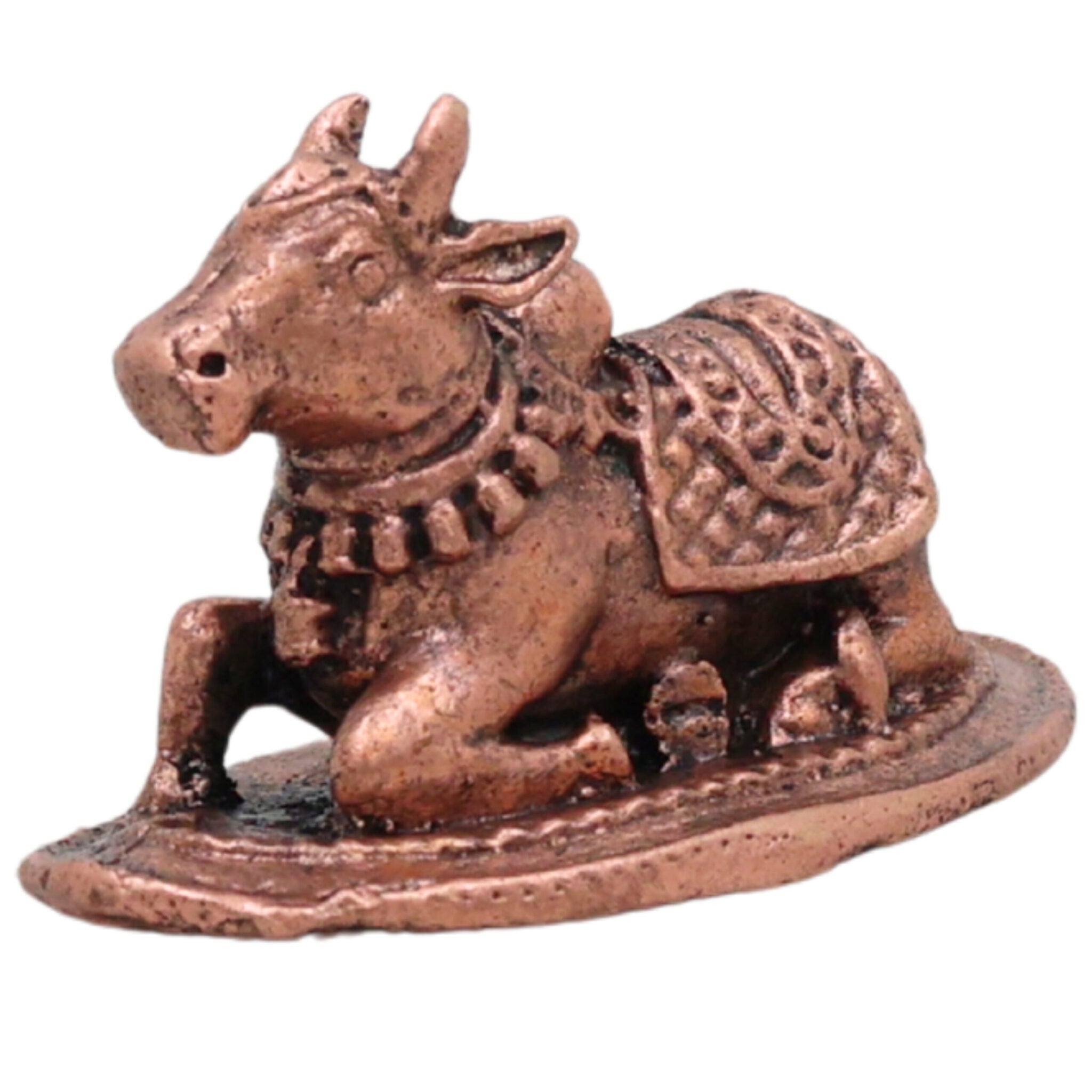 Copper Nandi Idol,Tamra Nandikeshwara Basava Vrishabha Murti, Shiva Vahana Puja Sculpture for Home Temple Decor, Brown, 1 Inch, 1 Piece