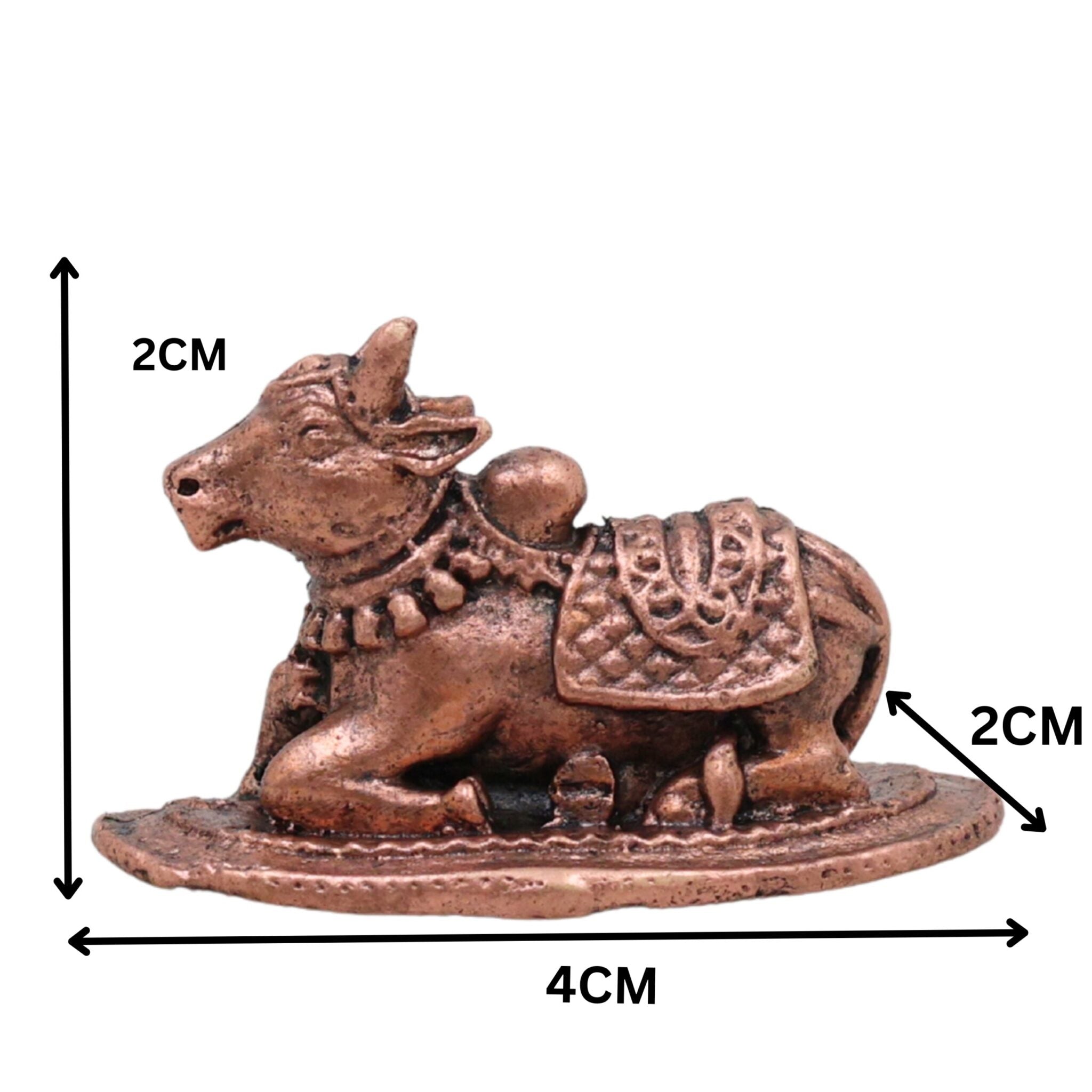 Copper Nandi Idol,Tamra Nandikeshwara Basava Vrishabha Murti, Shiva Vahana Puja Sculpture for Home Temple Decor, Brown, 1 Inch, 1 Piece