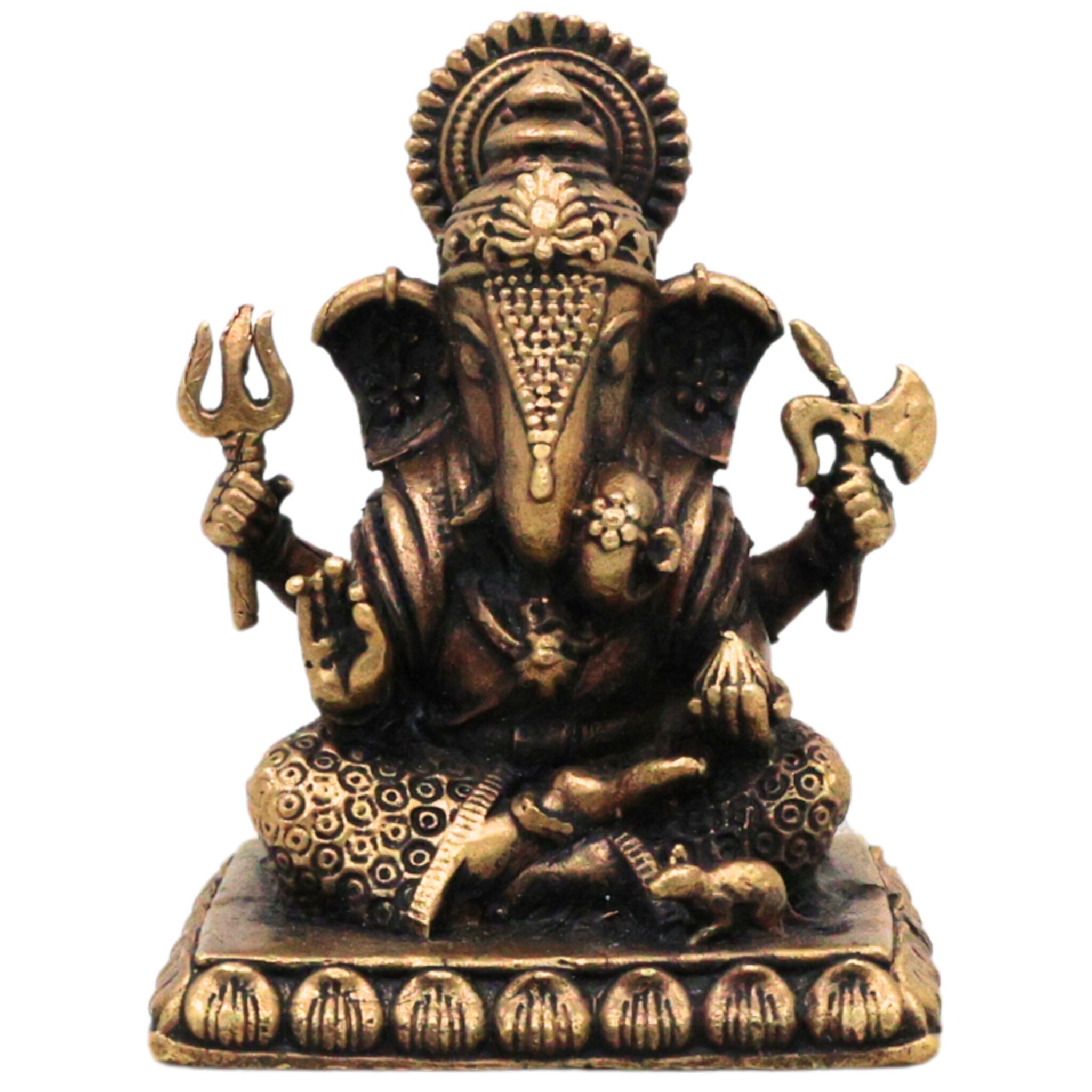 Brass Ganapati Murti Vinayaka Idol, Ganesha Sculpture for Pooja Room Decor, Vighneshwara Gajanana Statue for Home & Gifts, Brown, 2 Inch, 1 Piece