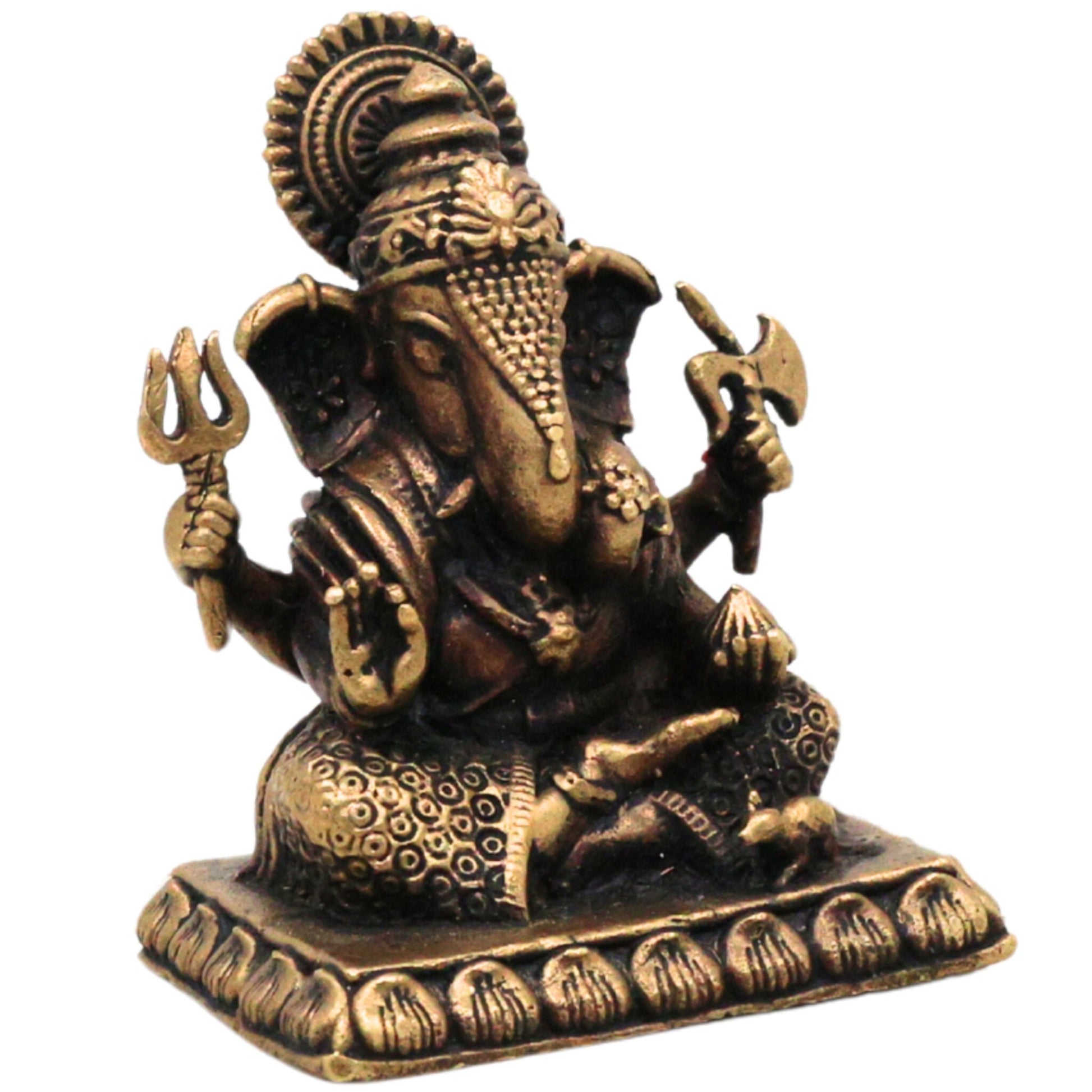 Brass Ganapati Murti Vinayaka Idol, Ganesha Sculpture for Pooja Room Decor, Vighneshwara Gajanana Statue for Home & Gifts, Brown, 2 Inch, 1 Piece