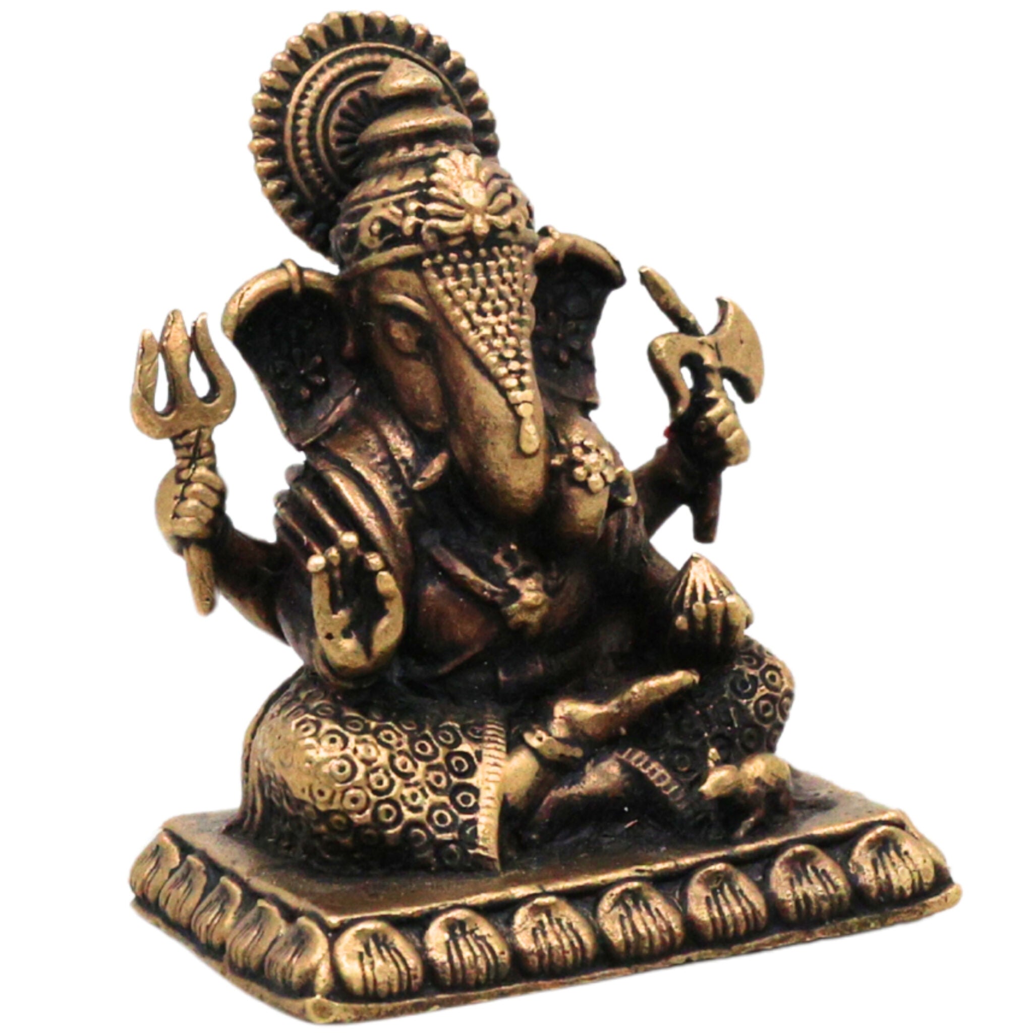 Brass Ganapati Murti Vinayaka Idol, Ganesha Sculpture for Pooja Room Decor, Vighneshwara Gajanana Statue for Home & Gifts, Brown, 2 Inch, 1 Piece