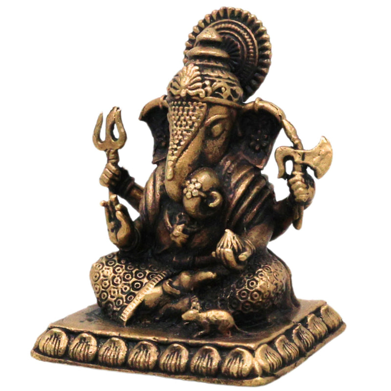 Brass Ganapati Murti Vinayaka Idol, Ganesha Sculpture for Pooja Room Decor, Vighneshwara Gajanana Statue for Home & Gifts, Brown, 2 Inch, 1 Piece