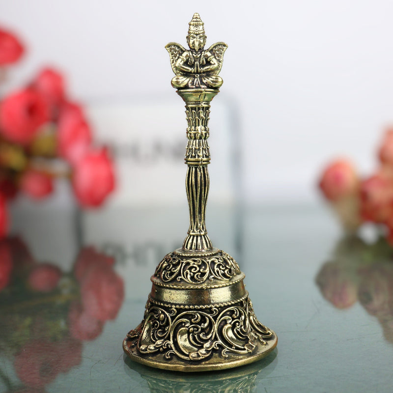 Brass Garuda Bell Idol, Handcrafted Garuda Ghanta, Vishnu Vahana Garudadev Pooja Temple Bell for Home Mandir & Spiritual Decor, Gold, 4.5 Inch, 1 Piece