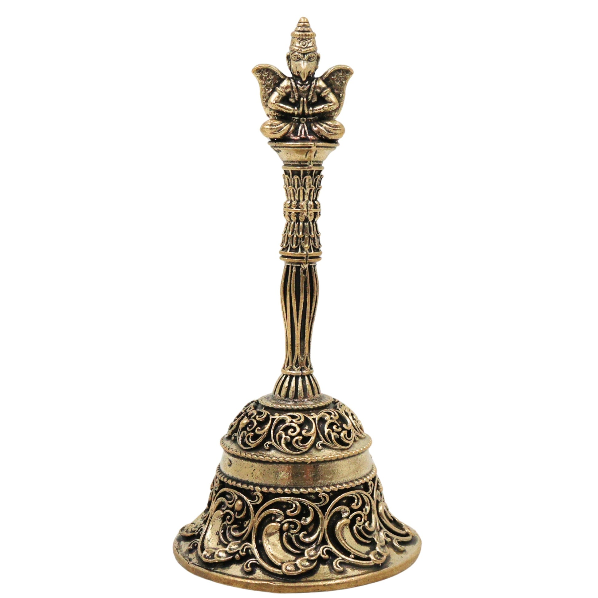 Brass Garuda Bell Idol, Handcrafted Garuda Ghanta, Vishnu Vahana Garudadev Pooja Temple Bell for Home Mandir & Spiritual Decor, Gold, 4.5 Inch, 1 Piece
