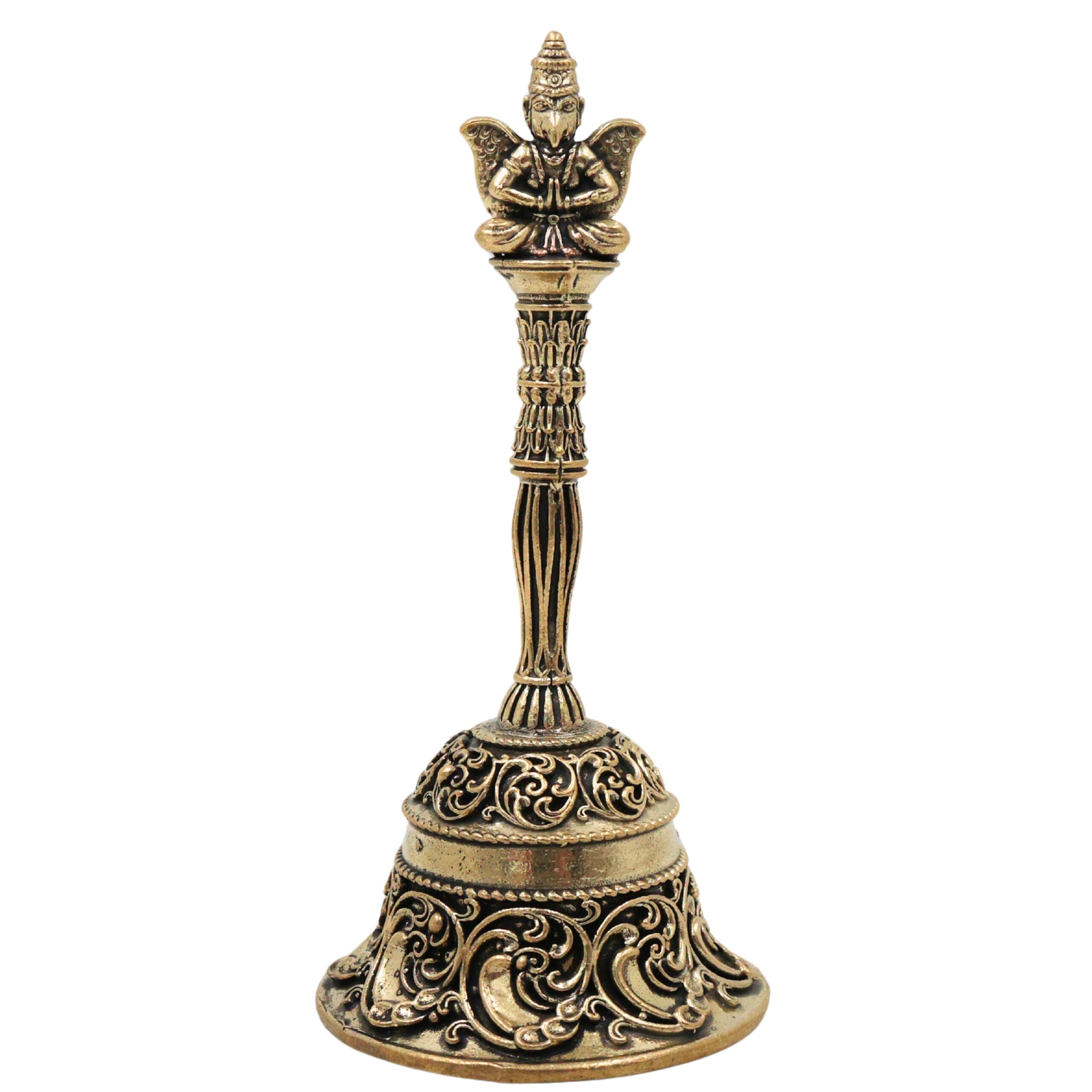 Brass Garuda Bell Idol, Handcrafted Garuda Ghanta, Vishnu Vahana Garudadev Pooja Temple Bell for Home Mandir & Spiritual Decor, Gold, 4.5 Inch, 1 Piece