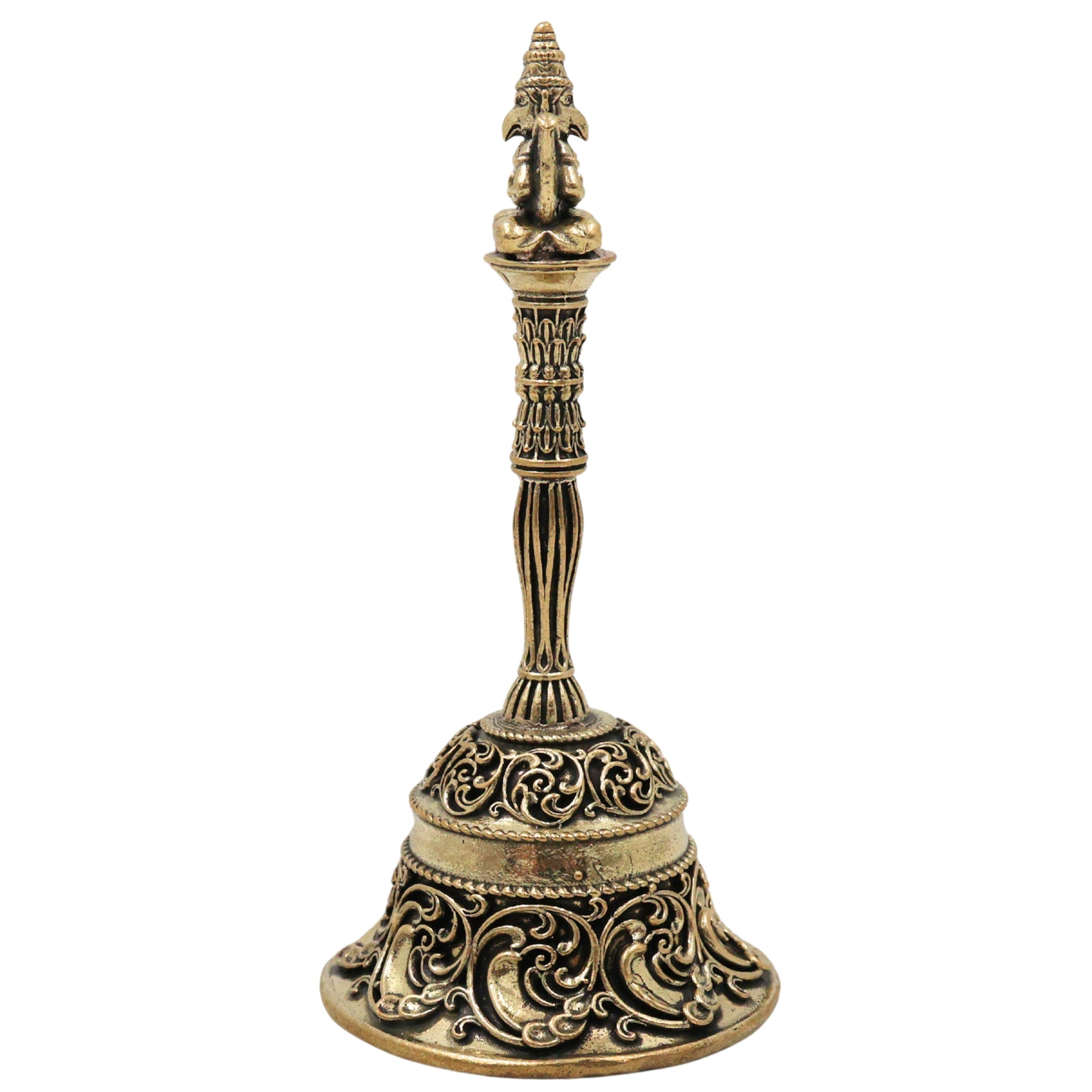 Brass Garuda Bell Idol, Handcrafted Garuda Ghanta, Vishnu Vahana Garudadev Pooja Temple Bell for Home Mandir & Spiritual Decor, Gold, 4.5 Inch, 1 Piece
