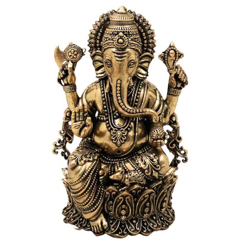 Brass Ganesha Idol Peetal Ganapati Vinayaka Murti Vighnaharta Siddhivinayak Pillaiyar Statue for Puja Home Decor Gift, Gold, 4 Inch, 1 Piece