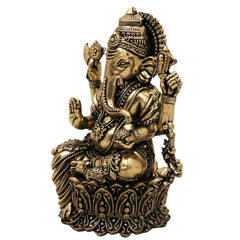 Brass Ganesha Idol Peetal Ganapati Vinayaka Murti Vighnaharta Siddhivinayak Pillaiyar Statue for Puja Home Decor Gift, Gold, 4 Inch, 1 Piece