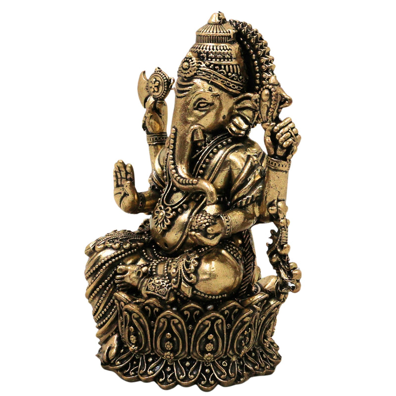 Brass Ganesha Idol Peetal Ganapati Vinayaka Murti Vighnaharta Siddhivinayak Pillaiyar Statue for Puja Home Decor Gift, Gold, 4 Inch, 1 Piece