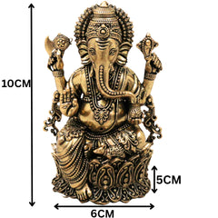 Brass Ganesha Idol Peetal Ganapati Vinayaka Murti Vighnaharta Siddhivinayak Pillaiyar Statue for Puja Home Decor Gift, Gold, 4 Inch, 1 Piece