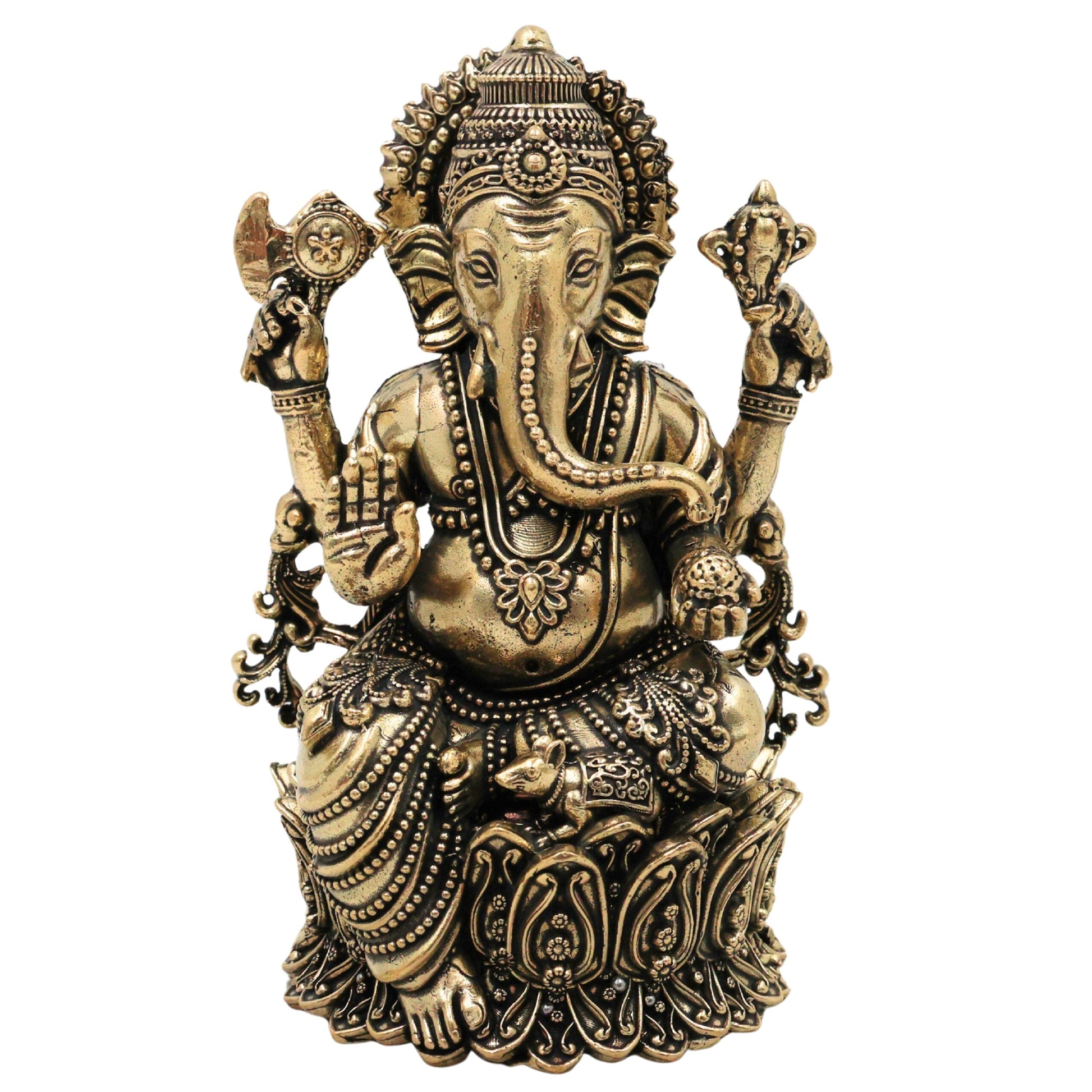 Brass Ganesha Idol, Handcrafted Ganapati Vinayaka Siddhivinayak Mangalmurti Murti for Pooja, Home Decor, Vastu & Gifting, Gold, 5 Inch, 1 Piece