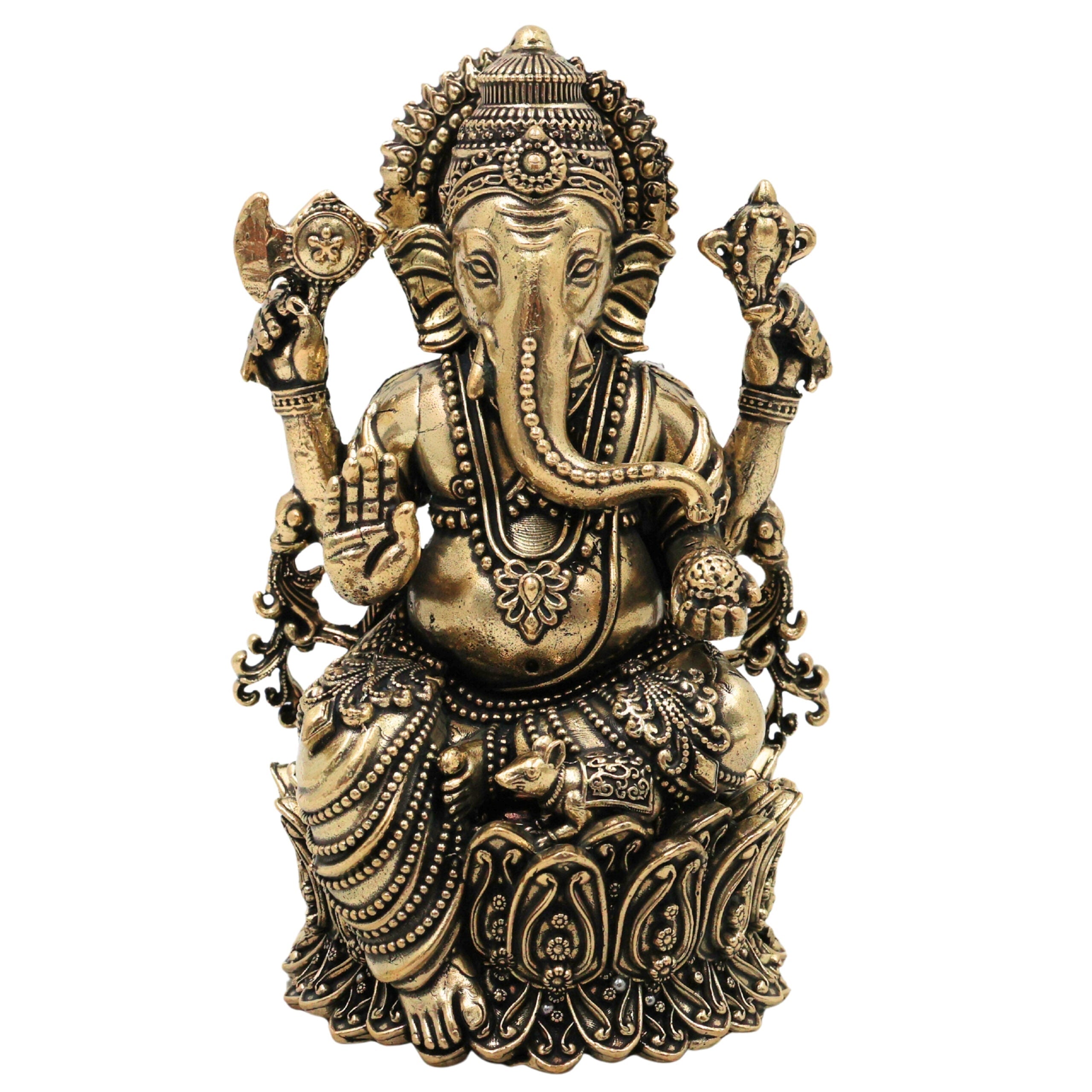 Brass Ganesha Idol, Handcrafted Ganapati Vinayaka Siddhivinayak Mangalmurti Murti for Pooja, Home Decor, Vastu & Gifting, Gold, 5 Inch, 1 Piece