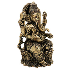 Brass Ganesha Idol, Handcrafted Ganapati Vinayaka Siddhivinayak Mangalmurti Murti for Pooja, Home Decor, Vastu & Gifting, Gold, 5 Inch, 1 Piece