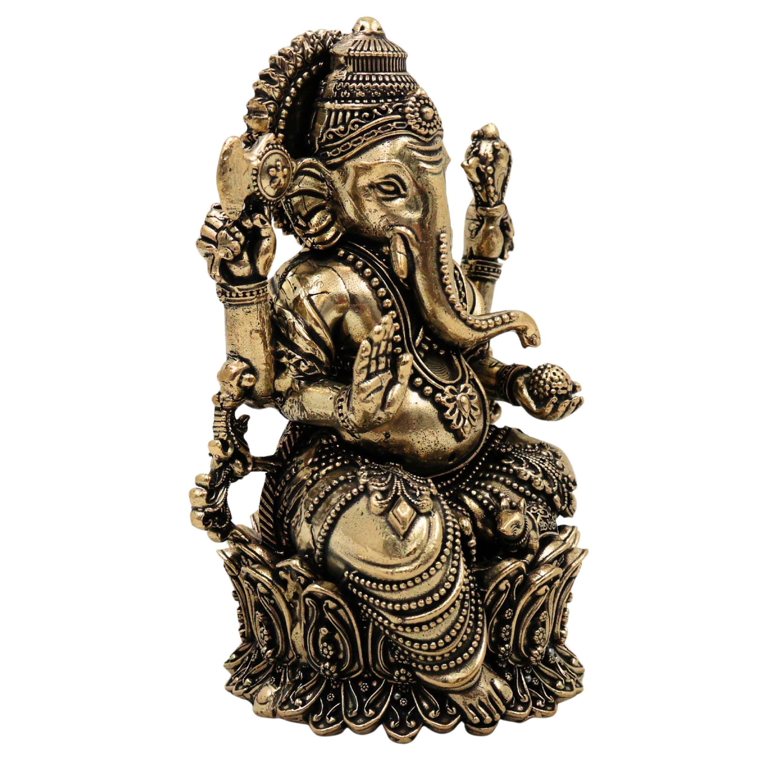 Brass Ganesha Idol, Handcrafted Ganapati Vinayaka Siddhivinayak Mangalmurti Murti for Pooja, Home Decor, Vastu & Gifting, Gold, 5 Inch, 1 Piece