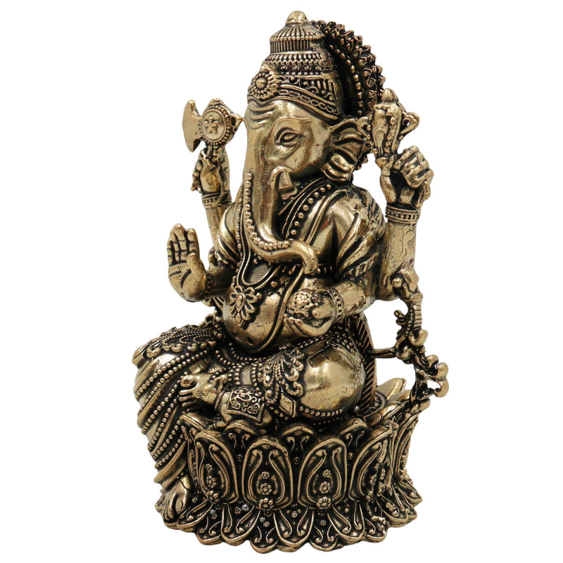 Brass Ganesha Idol, Handcrafted Ganapati Vinayaka Siddhivinayak Mangalmurti Murti for Pooja, Home Decor, Vastu & Gifting, Gold, 5 Inch, 1 Piece