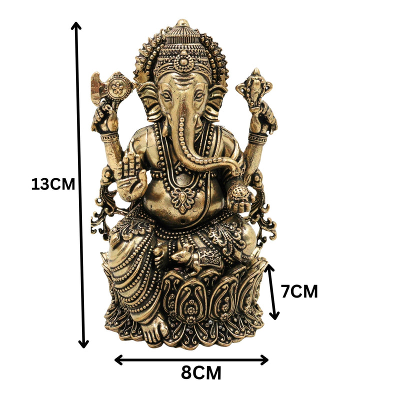 Brass Ganesha Idol, Handcrafted Ganapati Vinayaka Siddhivinayak Mangalmurti Murti for Pooja, Home Decor, Vastu & Gifting, Gold, 5 Inch, 1 Piece