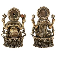 Brass Ganesha Lakshmi Idol, Handcrafted Lakshmi Ganapati Murti, Sri Lakshmi Sahita Ganesh Vigraham for Puja, Home Decor & Prosperity, Gold, 5 Inch, 2 Piece