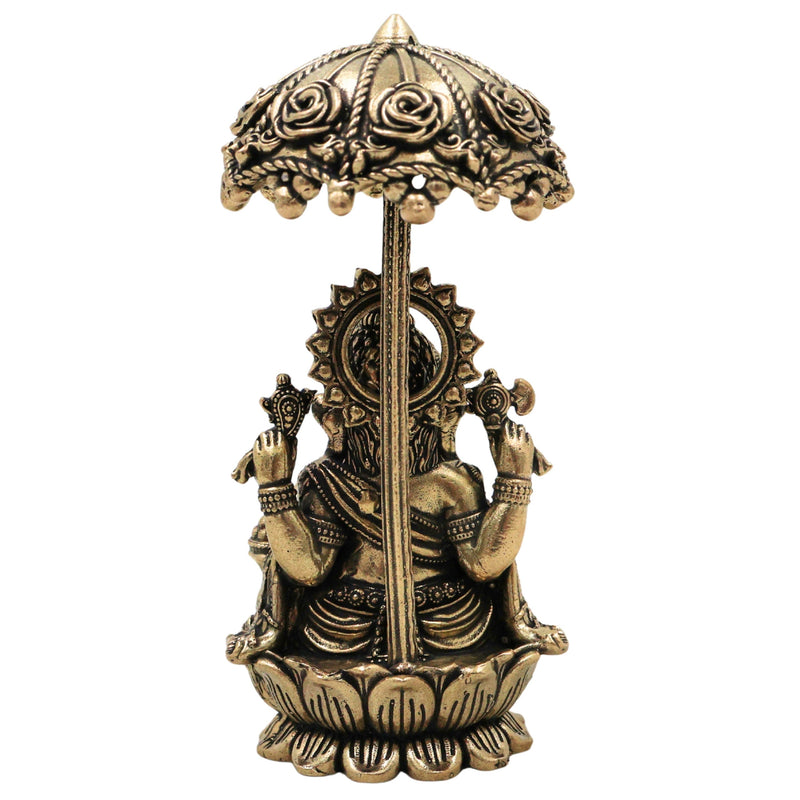 Brass Ganesha Idol with Umbrella, Handcrafted Vinayaka Ganapati Vinayagar Pillaiyar Murti, Mangalmurti Vighnaharta for Pooja Home Decor Gifts, Gold, 4.5 Inch, 1 Piece
