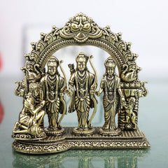 Brass Ram Darbar Murti, Handcrafted Shri Ram Parivar Idol with Sita Lakshman Hanuman, Traditional Pooja Vigraha for Home Mandir & Sacred Decor, Gold, 4 Inch, 1 Piece