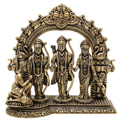 Brass Ram Darbar Murti, Handcrafted Shri Ram Parivar Idol with Sita Lakshman Hanuman, Traditional Pooja Vigraha for Home Mandir & Sacred Decor, Gold, 4 Inch, 1 Piece