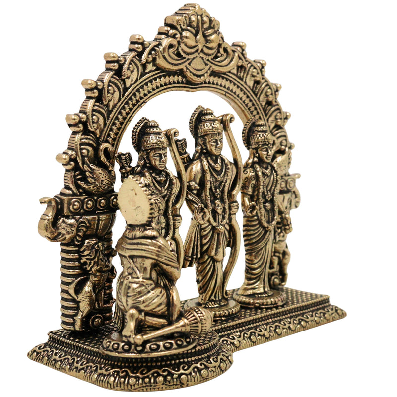Brass Ram Darbar Murti, Handcrafted Shri Ram Parivar Idol with Sita Lakshman Hanuman, Traditional Pooja Vigraha for Home Mandir & Sacred Decor, Gold, 4 Inch, 1 Piece